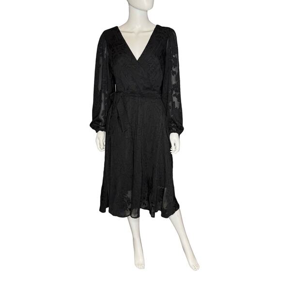 KENSIE Floral Surplice Neckline Chiffon Midi Dress Black Women’s Sz 6 - Picture 2 of 10